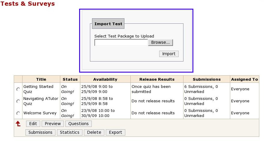 Import tests screenshot